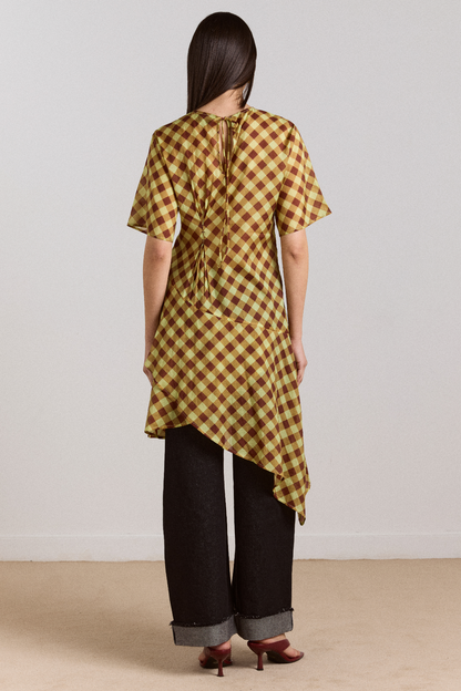 Harmony Sheer Midi Dress - Choc Avo Gingham