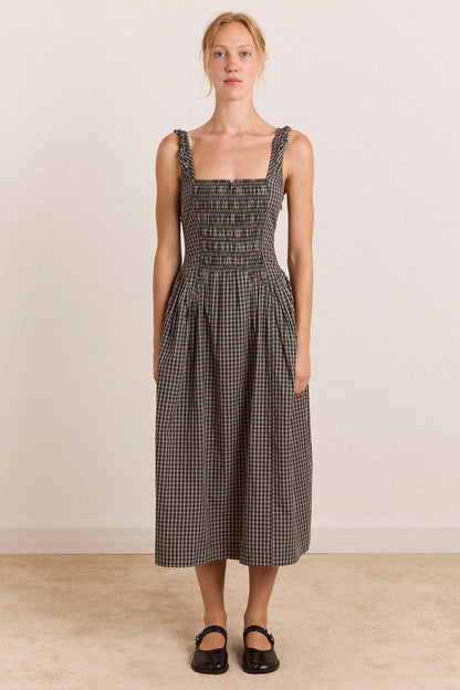 Molly Midi Dress - Navy Green Check