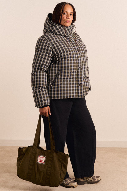 Pearl Hooded Puffer - Navy & Green Check