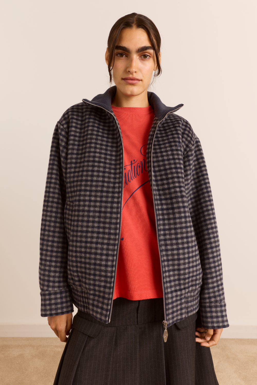 Pixie Wool Blend Bomber - Willow Gingham