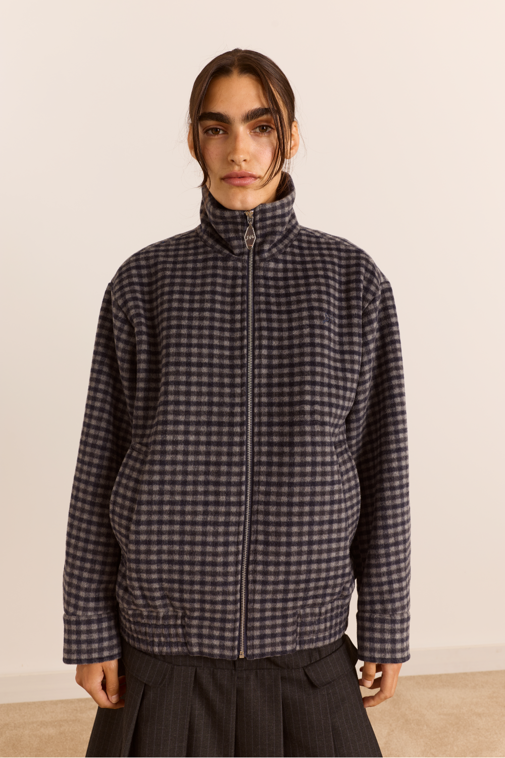 Pixie Wool Blend Bomber - Willow Gingham