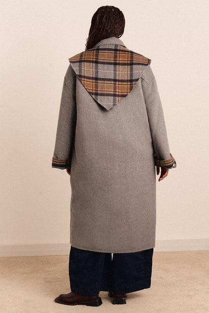 Reversible Wool Blend Jerry Coat - Grey Check